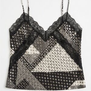Victoria's Secret Black & White Mixed Print Lace Trim Camisole
